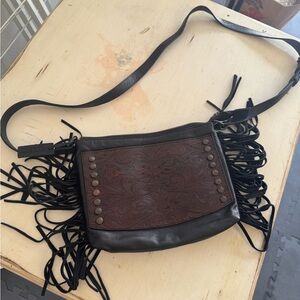 Idyllwind Black and Brown Fringed Crossbody Bag